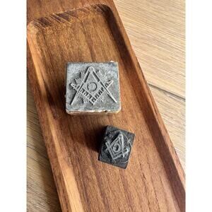 Antique Freemason Ink Stamps (2) Letterpress Block Masonic Square Compass Seal